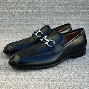 FERRAGAMO Foster Bit Loafer Black Leather Men’s Size 7.5 US NEW